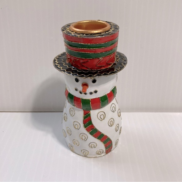 Metal Snowman Candle Stick Holder Centerpiece 4" Tall with 12" Candle - Picture 4 of 13